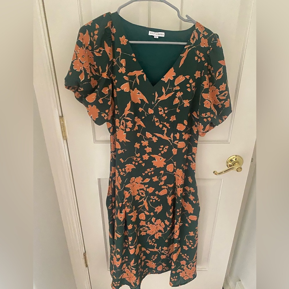 Green and gold floral Baltic Born midi dress